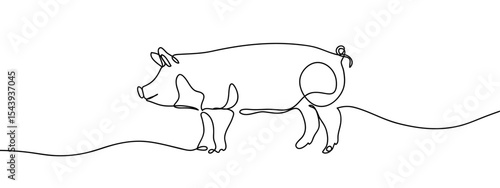 Continuous line, pig, pig farming industry Simple art lines on transparent background, editable strokes.