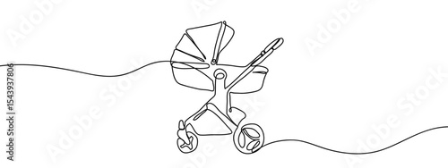 Continuous line, baby stroller, childcare Simple art lines on transparent background, editable strokes.