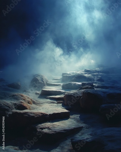 Glowing Blue Fog Rolling Over Stone Texture