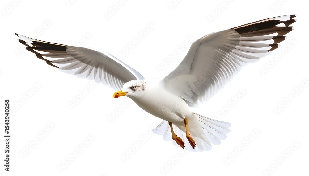 Fototapeta premium Seagull in flight with white background.