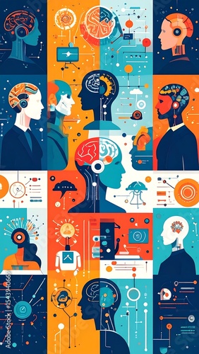AI with human minds, and tech collage.