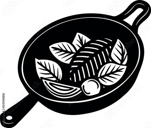 Grill Pan With Summer Veggies Vector Silhouette On White Background