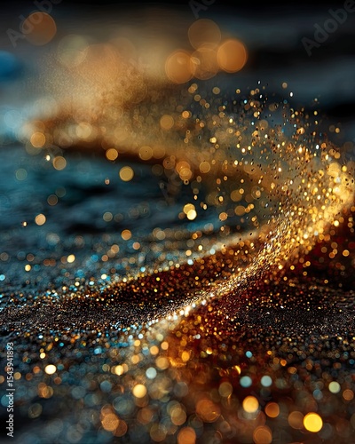 Golden Confetti Dust Scattered in Darkness
