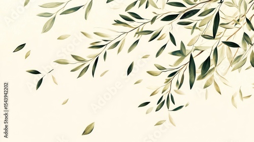 Serene Olive Branch Watercolor Art: An Enchanting Depiction of Nature's Tranquility