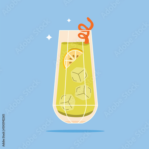 alcoholic beverage in a tall glass. A refreshing summer appetizer garnished with mint leaves and orange