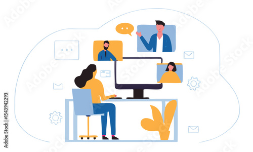Business people collaborating on laptops, business smart working with online video conference meeting concept and business team  working from anywhere with internet wireless technology.