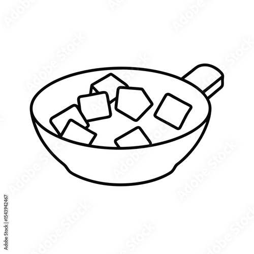 Paneer curry with cubes in clean line drawing Vector illustration