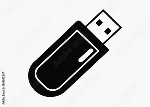 usb flash drive silhouette icon, black and white silhouette, vector illustration icon