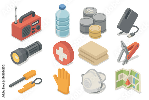 Emergency survival kit icons - essentials for disaster preparedness