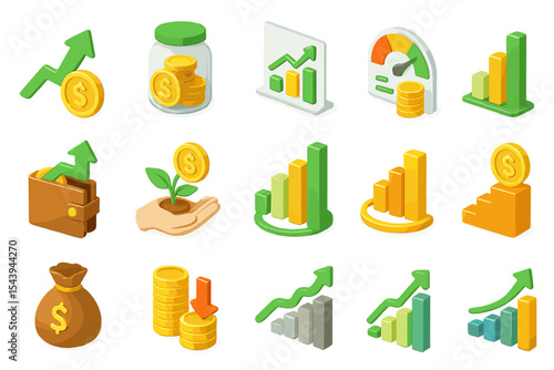 Colorful financial growth icons for economic and business analysis