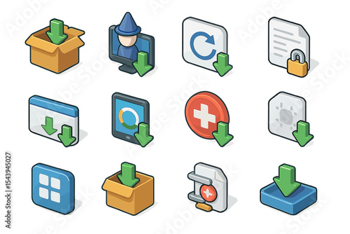Software download icons with arrows for applications and updates