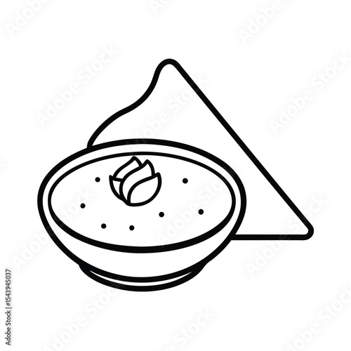 South Indian dosa with chutney in outline style Vector illustration