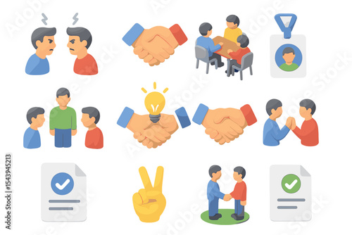 Conflict resolution and teamwork concepts illustrated with icons