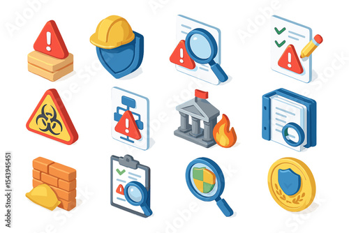 Isometric safety and security icons in vibrant colors