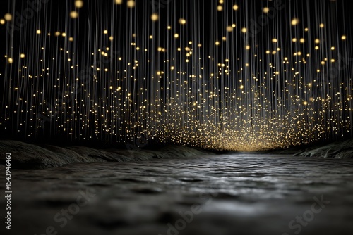 Glowworms lighting cave ceiling using sticky silk threads glowing lures realistic insect predation process in low light cave