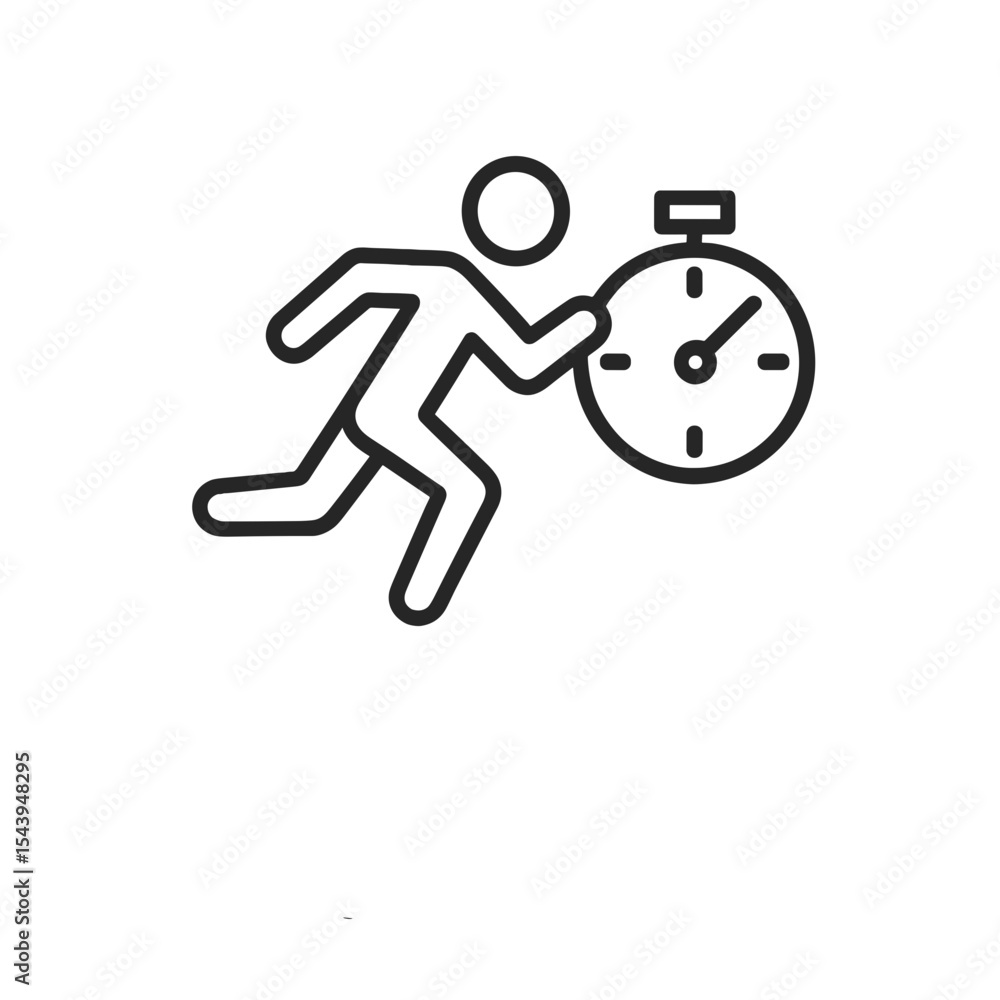 Minimal line icon of Tabata interval training with running figure and stopwatch symbol Minimal line icon of Tabata interval training with running figure and stopwatch symbol