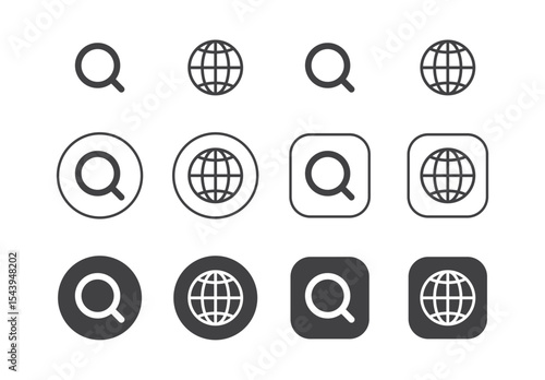 Search icon and Website icon vector, Global searching icon and website symbol, search magnifying glass sign, Web icons vector 