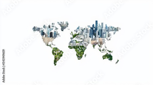 Wallpaper Mural A creative fusion of nature and urban life represented in a world map, showcasing sustainability and city life. Torontodigital.ca