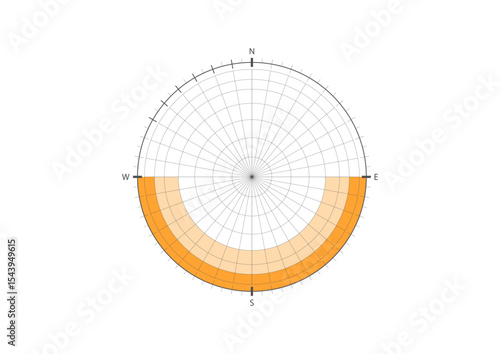 Sun path diagram for architectural planning, showing solar movement and orientation for daylight strategy and energy-efficient design.