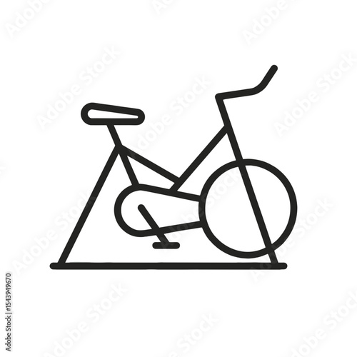Simple line drawing of stationary exercise bike on white background  