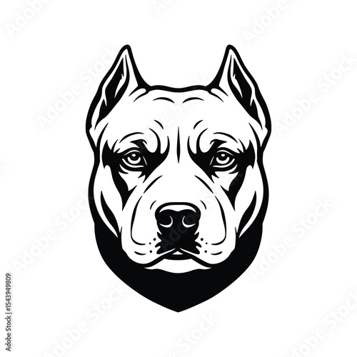 American Pit Bull Terrier Dog Head Black and White Vector Illustration Mascot Logo