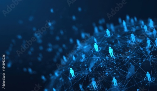 Abstract blue global network with people icon on globe background, digital technology and social media concept abstract blue global network with icons for business web banner design Generative AI