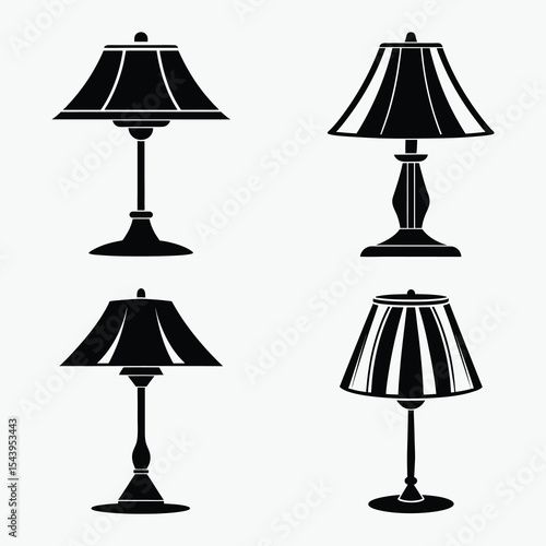 table lamp shade silhouette set, home lighting icon, modern decor element, interior design illustration