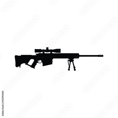 Sniper Rifle Silhouette Military Weapon Black and White Vector Illustration Hunting Rifle Long Range Shooting Tactical Gear Marksmanship
