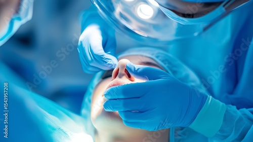 Surgeon performing rhinoplasty on patient in operating room