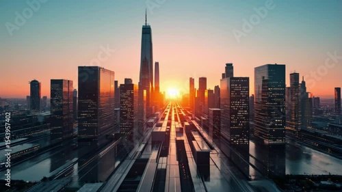 New York City's urban skyline at sunset, featuring iconic buildings and architecture 4k abstract background video