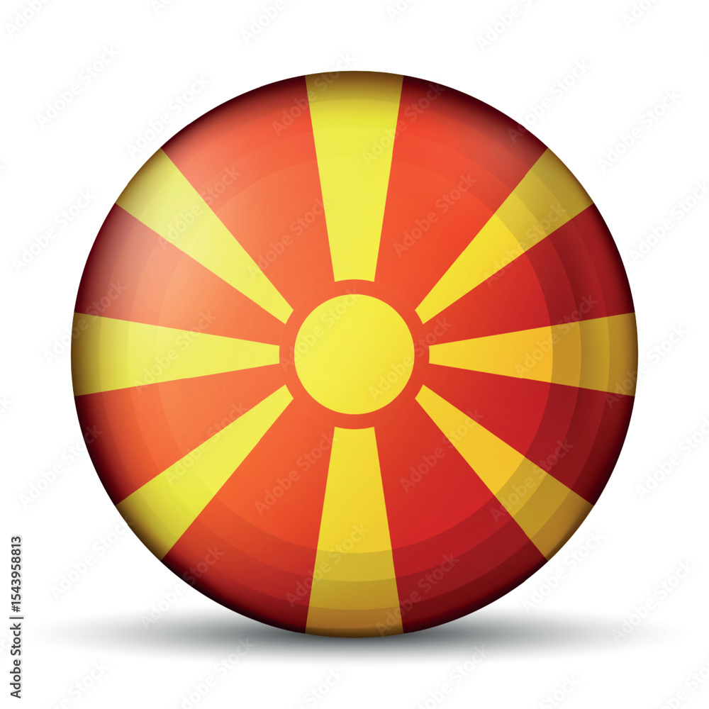 Obraz premium Glass light ball with flag of Macedonia. Round sphere, template icon. Macedonian national symbol. Glossy realistic ball, 3D abstract vector illustration. Big bubble.