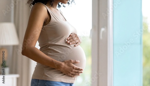Free Download Pregnant woman by window with home. - GFXLoad