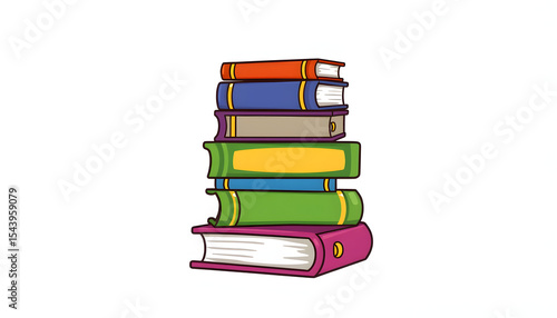 Adorable book stack vector png border, vibrant playful illustration, clear transparent background, sticker style. isolated with white highlights