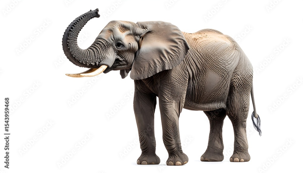 Fototapeta premium African Elephant Trunk Up with White Background.
