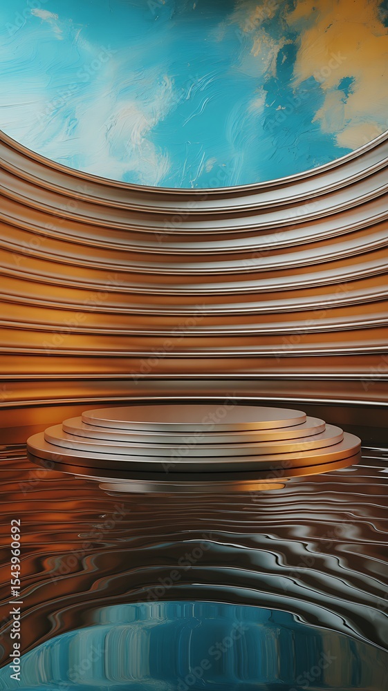 Obraz premium Abstract bronze stage with teal water reflection
