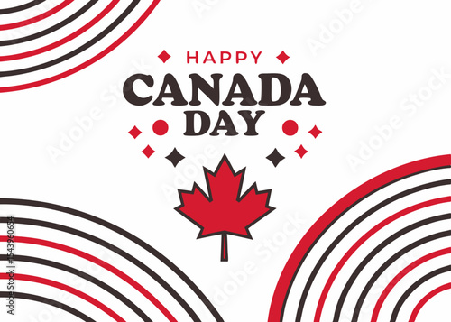 Happy Canada Day Poster with Red Maple Leaf and Circular Design, Patriotic Colors, National Holiday Concept, Generative AI