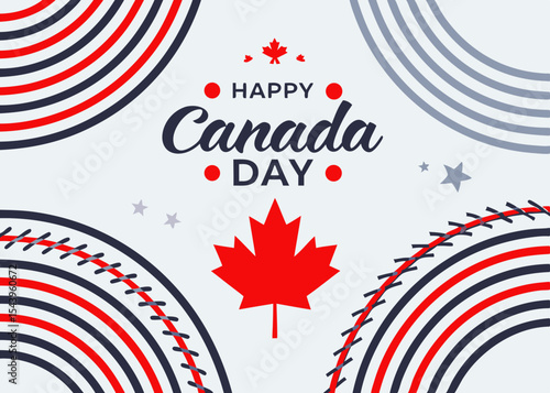 Happy Canada Day Poster with Red Maple Leaf and Circular Design, Patriotic Colors, National Holiday Concept, Generative AI