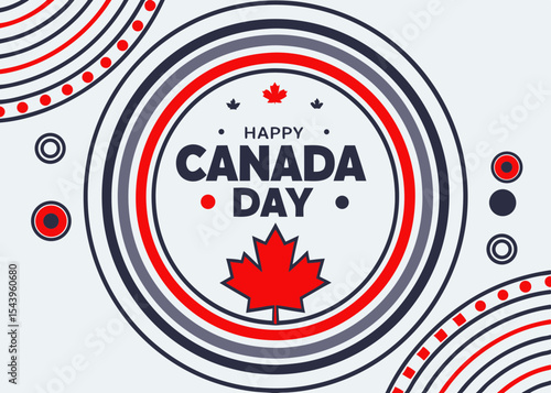 Happy Canada Day Poster with Red Maple Leaf and Circular Design, Patriotic Colors, National Holiday Concept, Generative AI