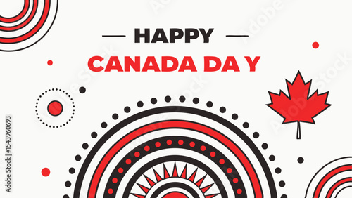 Happy Canada Day Poster with Red Maple Leaf and Circular Design, Patriotic Colors, National Holiday Concept, Generative AI