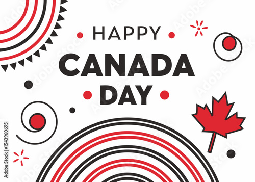 Happy Canada Day Poster with Red Maple Leaf and Circular Design, Patriotic Colors, National Holiday Concept, Generative AI