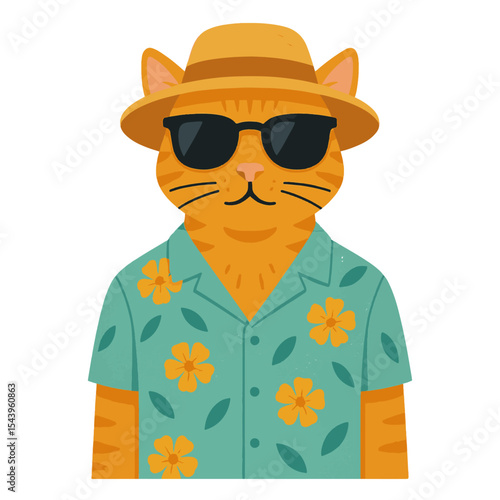 cat in summer clothes animal vector on white background vector animal in summer hat and sunglasses on white background