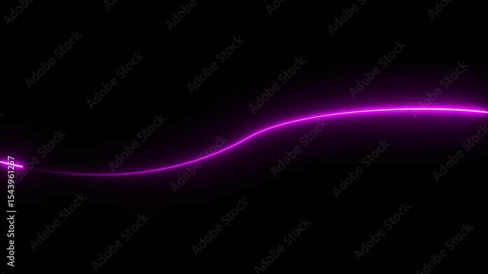 Neon perple wavy line illuminated against a deep black background Neon perple wavy line illuminated against a deep black background