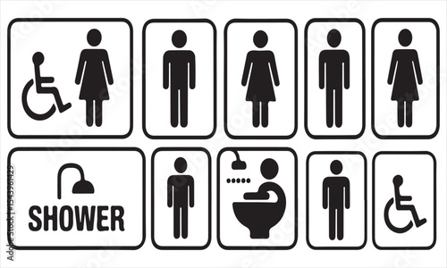 Restroom icon set with accessibility symbols