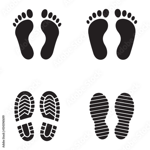 Footprint silhouettes, various sizes and styles, vector illustration for print, illustration, isolated