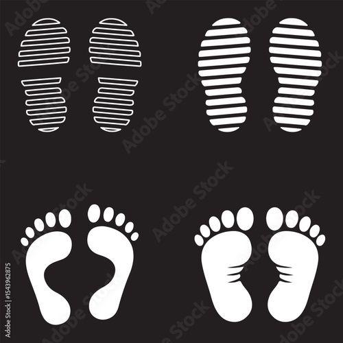 Footprint and shoe print icons set – vector illustration on white background.