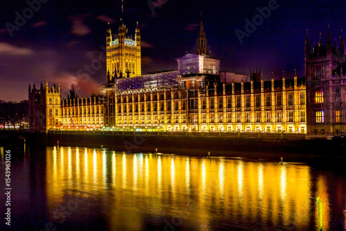 Obraz na plátně Victoria Tower, Houses of Parliament, Thames River, Westminster Bridge, Westminster, London, England