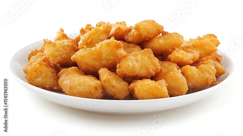 Heap of Golden Fried Cheese Curds on White Plate Appetizing, Crispy Bites, Delicious