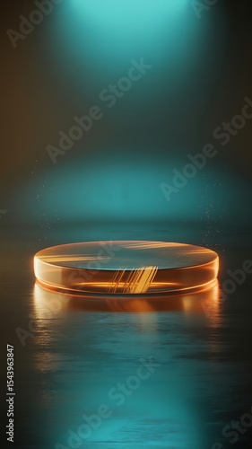 Abstract glass platform teal orange background