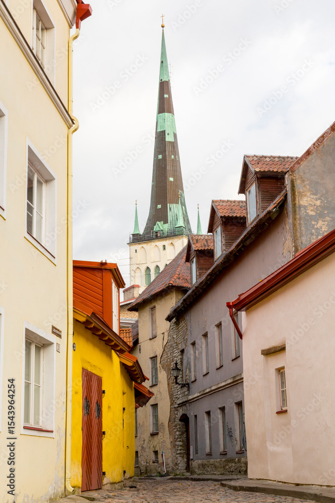 Obraz premium Eastern Europe, Baltic States, Estonia, Tallinn. St. Olaf's Church tower in Old town.