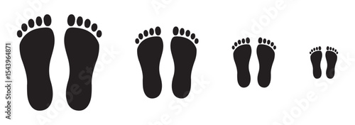 Transparent PNG available
Footprint icons set, barefoot silhouette, shoe sole imprint vector, walking steps symbol, footwear pattern design, black foot shape art, isolated walking icons, sole tracking